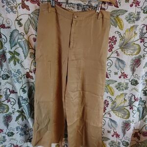 Ralph Lauren Tan Wide Leg Cropped Linen Chinos